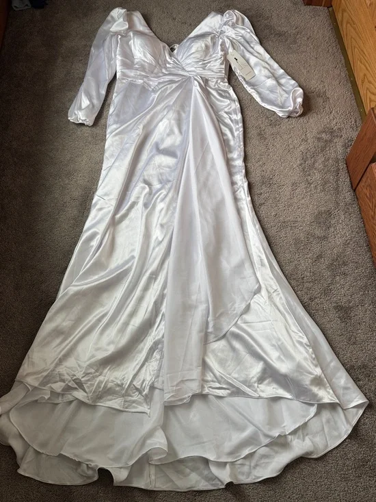 Wear Your Love Vintage Style White Satin Lattice Back Wedding Maxi Dress SIZE 14 - Picture 1 of 10